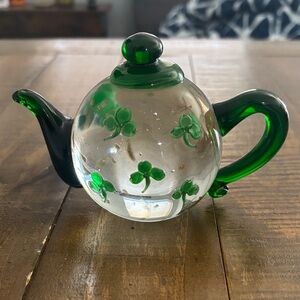 Lenox Glass Teapot with Green Clover Design